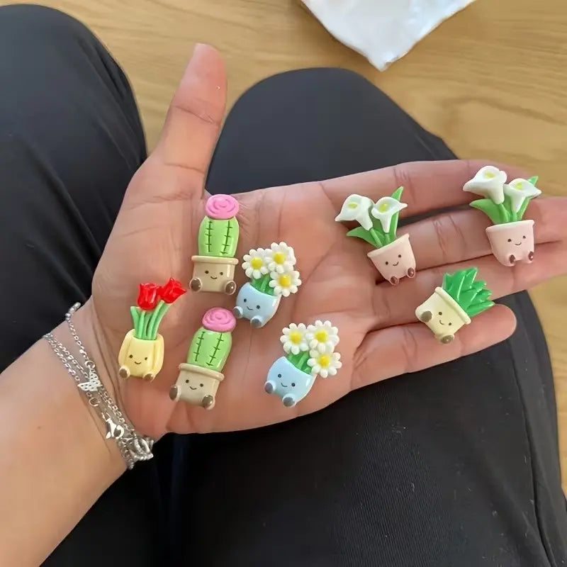 6 Potted Flower Refrigerator Magnets, Cute Smiling Plant Decor for Kitchen, Office, Whiteboard, Storage Cabinet, Dishwasher, Perfect Gift, Decorative, Fridge Magnets Cute