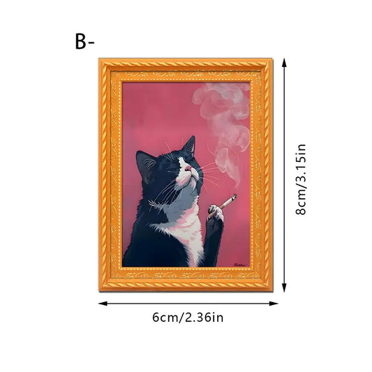 1PC Cute Cat Refrigerator Magnets, Refrigerator Decorating Magnets, Black & White Cat Design with Pink Accents, Durable Bamboo Material, Perfect for Home & Office Decor, Holiday Gifts, and Kitchen Accessories