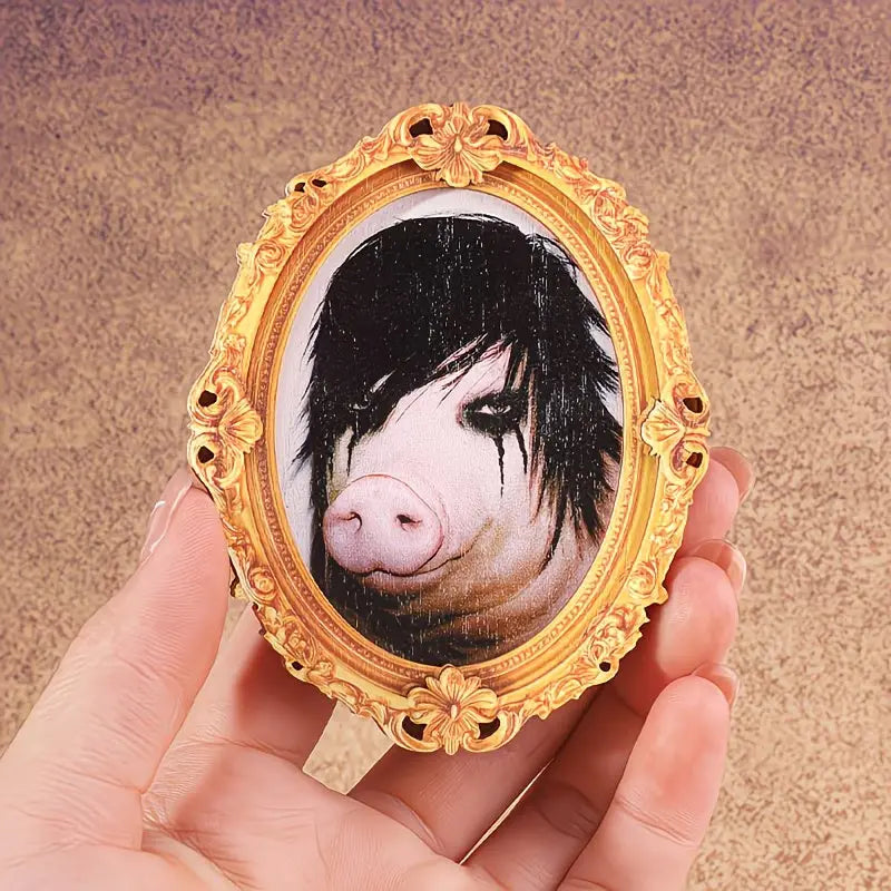 Funny Magnets - 3.2 Inches Resin Frame Emo Bob Haircut Antique Donkey Mini Art, Full Mag Back Quirky Home Decor Supplies, Oddities Gag Gift for Coworker, Emo Culture Themed Sohochic Item