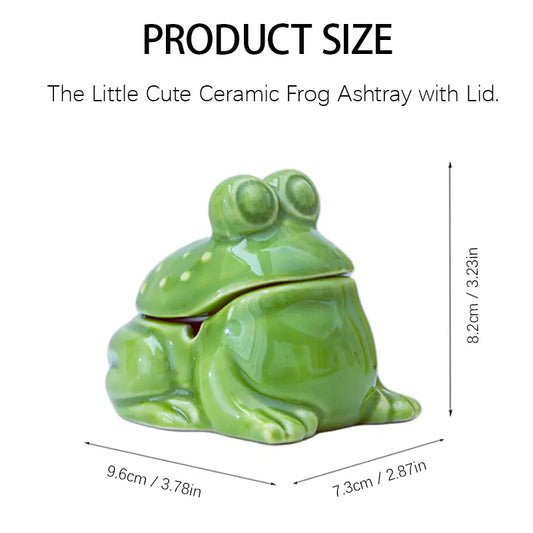 Cute Ceramic Frog Ashtray with Lid - Windproof Ash Tray for Indoor & Outdoor Patio Porch - Creative Desk Ornament for Office & Home Decor - Unique Adorable Birthday, Father's Day & Christmas Gift Idea for Smokers, Men & Women