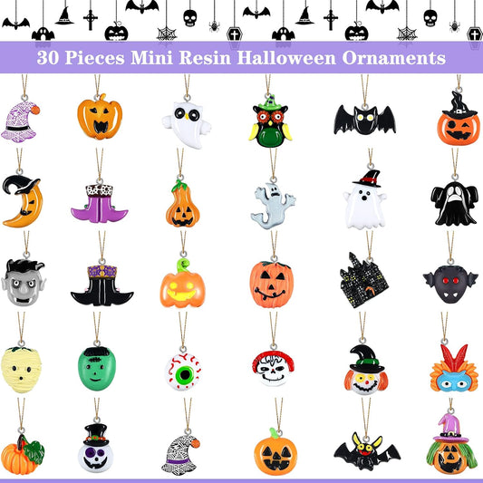 Queekay 30 Pcs Miniature Halloween Ornaments Resin Charm Pendant Decor