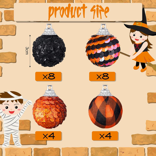 Honoson 24 Pcs Halloween Mini Ball Ornaments for Tree 1.2" Hanging Decor