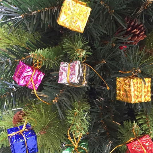 24PCS Shiny Mini Boxes Ornaments,Christmas Tree Decoration,Metal Foil Wrapped Ornaments,for Christmas Tree Hanging Decorations