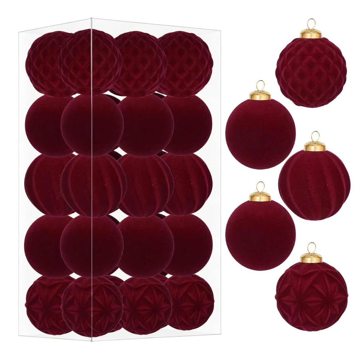 30Pcs Burgundy Velvet Christmas Ball Ornaments for Xmas Tree Decorations