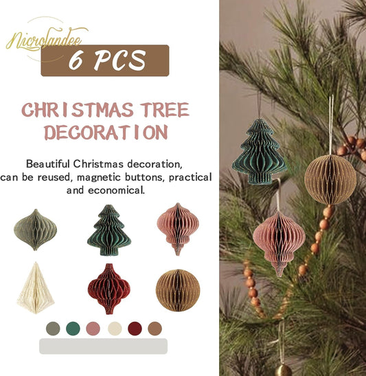 NICROLANDEE Christmas Party Decorations - 6 PCS Paper Honeycomb Ornaments