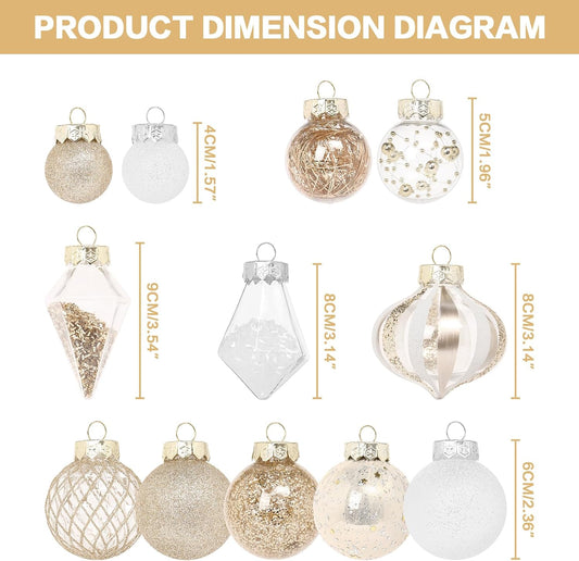 34PCS Champagne/White Christmas Ball Ornaments Set for Tree Decor