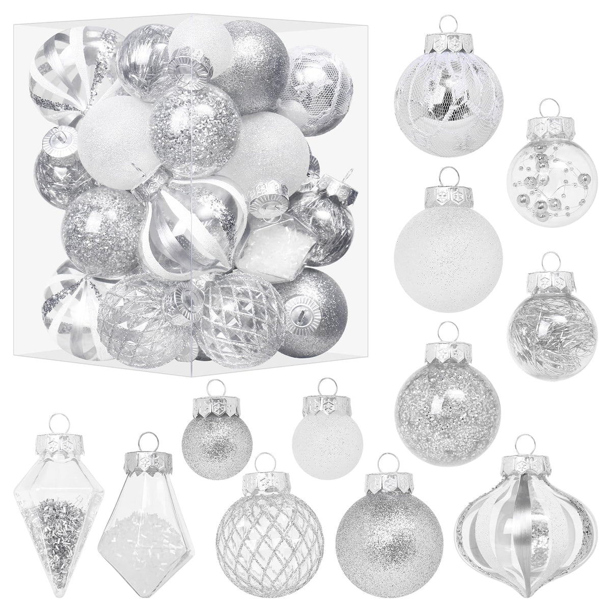 34PCS Champagne/White Christmas Ball Ornaments Set for Tree Decor