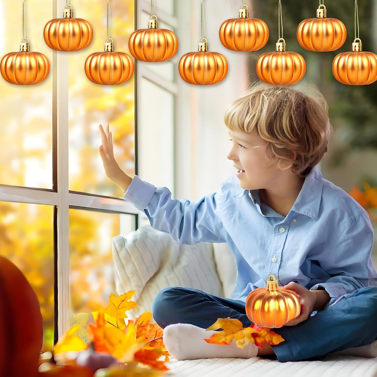 12 Pcs Pumpkin Hanging Ornaments Fall Mini Pumpkin Ball for Tree Thanksgiving Orange Pumpkin Hanging Decorations for Fall Thanksgiving Christmas Harvest Party Tree Home Decor