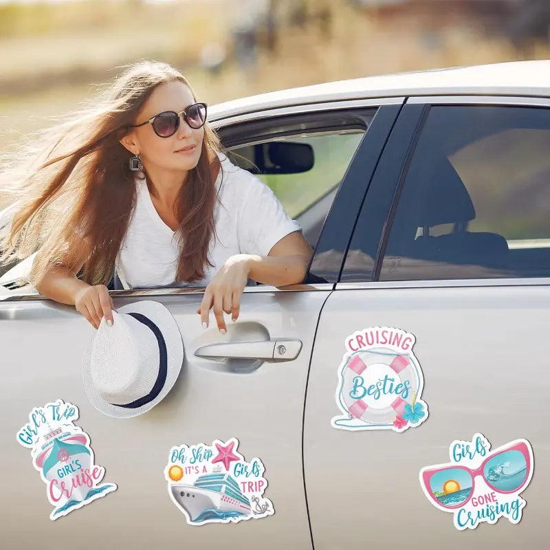 Cruise Door Magnets 4PCS Girls Trip Magnetic Decals, MultiScene for Ship Cabin Car Refrigerator Decorating Magnets Home Kitchen Fridge Magnets