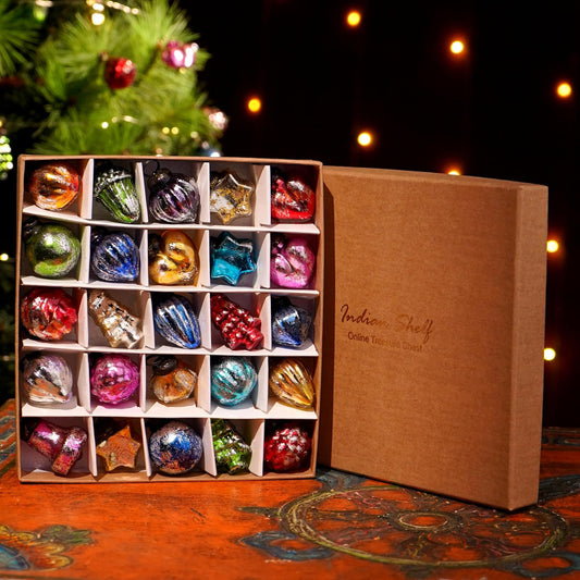IndianShelf 25 Pieces Retro Distress Glass Vintage Christmas Tree Ornaments