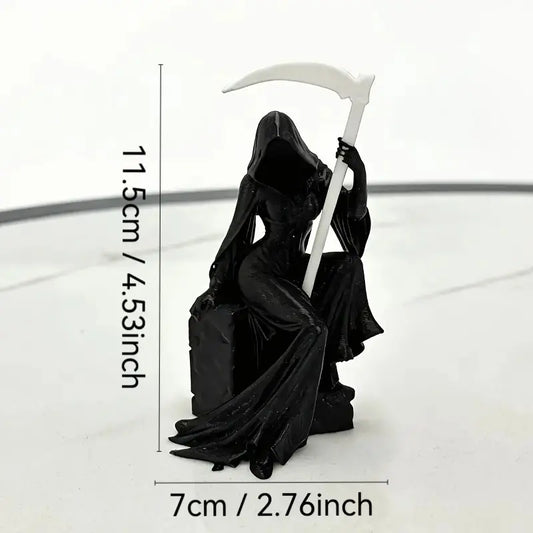 Dark Gothic Decorative Sculpture, Dark Figure Decor, Female Reaper Holding Scythe, Mystical Art Piece for Desktop Display, Unique Dark Atmosphere Ornament, Decoration Figure