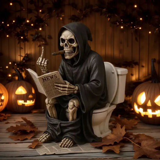 Middle Finger Toilet Grim Reaper Statue Figurine Halloween Decoration Funny Resin Craft Ornament Figurines Decor Death God Raises The Middle Finger