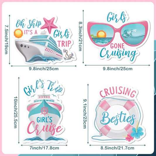 Cruise Door Magnets 4PCS Girls Trip Magnetic Decals, MultiScene for Ship Cabin Car Refrigerator Decorating Magnets Home Kitchen Fridge Magnets