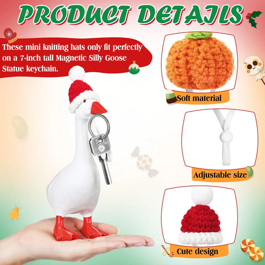 6-Set 7-Inch Mini Knitting Hats Desk Goose Outfits (Goose Not Included) - Holiday Home Decor Statue Magnetic Photo & Plant Props, Sohochic