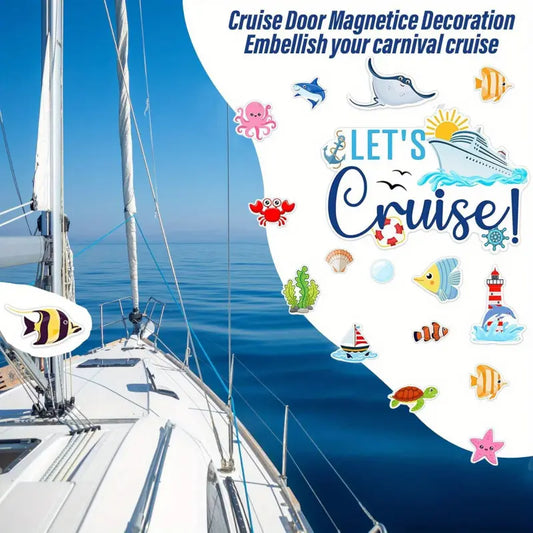 27pcs Cruise Magnets For Door, Cruise Ship Door Magnets Decorations Ocean Animal and Plants Magnet Stickers Decorative Fridge Magnets Fish Crab Magnets Cruise Door Car Party Supplies Decoration Set