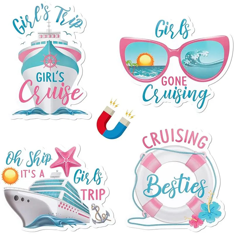 Cruise Door Magnets 4PCS Girls Trip Magnetic Decals, MultiScene for Ship Cabin Car Refrigerator Decorating Magnets Home Kitchen Fridge Magnets