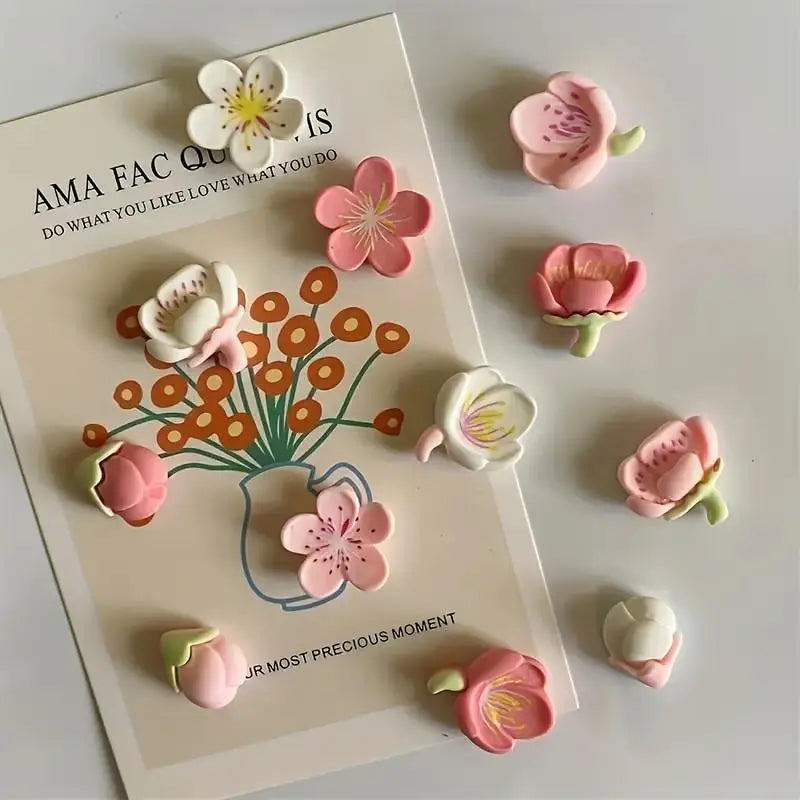 Flower Design Fridge Magnet, Flower Magnets, Refrigerator Magnets Decorative, Refrigerator Decorating Magnets, 12pcs/set Cute Mini Creative Fridge Decoration, Office Home Decoration & Photo & Message Whiteboard Sticker