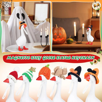 6-Set 7-Inch Mini Knitting Hats Desk Goose Outfits (Goose Not Included) - Holiday Home Decor Statue Magnetic Photo & Plant Props, Sohochic