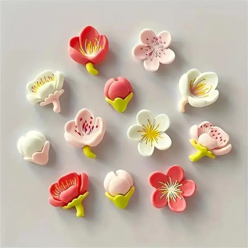 Flower Design Fridge Magnet, Flower Magnets, Refrigerator Magnets Decorative, Refrigerator Decorating Magnets, 12pcs/set Cute Mini Creative Fridge Decoration, Office Home Decoration & Photo & Message Whiteboard Sticker