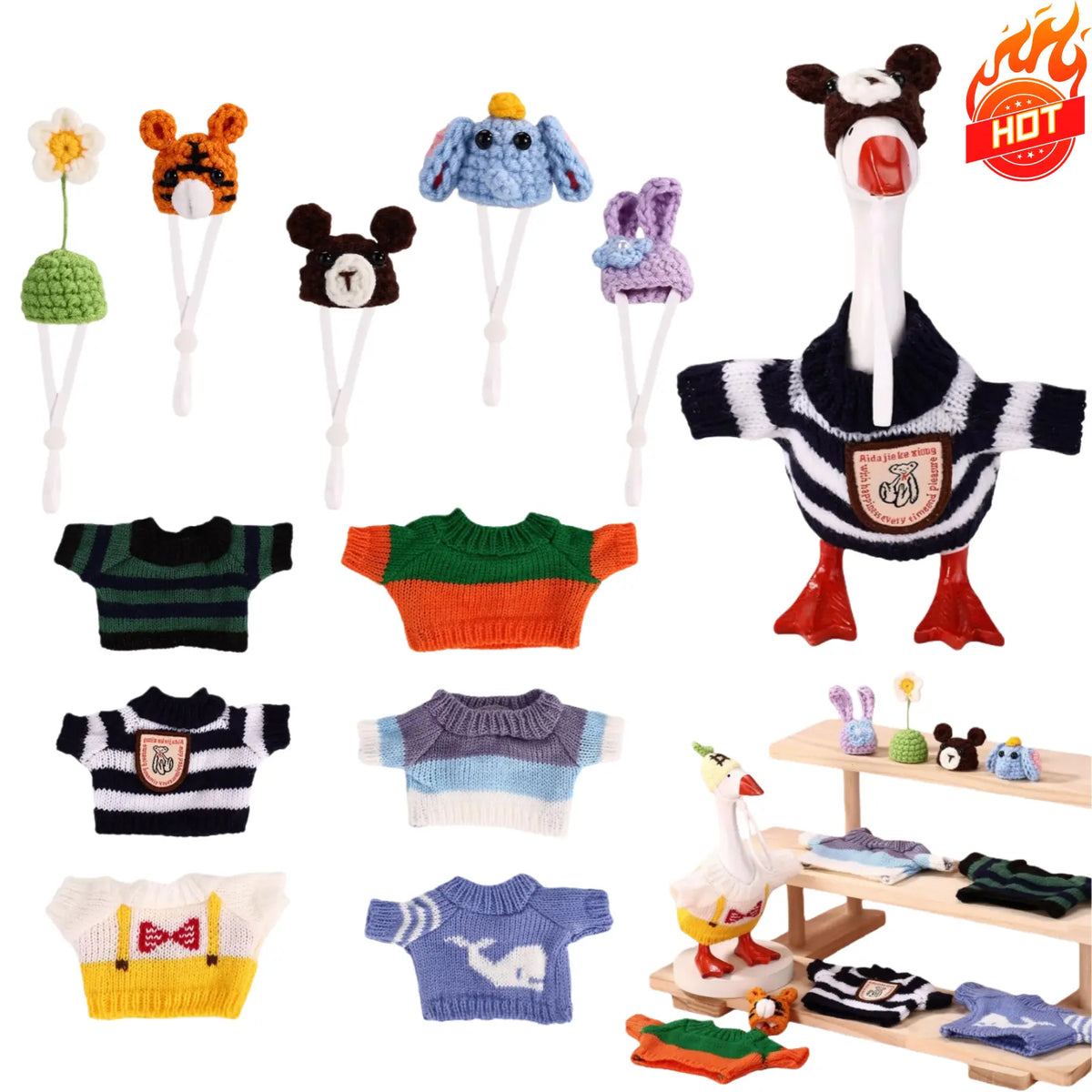 6-Set Soft Cloth Mini Cute Polyester Desk Knitting Outfits - Decorative Beanie & Wardrobe Collection for 7-in Figurine, Collectible Home Decor Ornaments, Tabletop Size DIY Supplies, Goose-Themed Home Office Gift, Sohochic