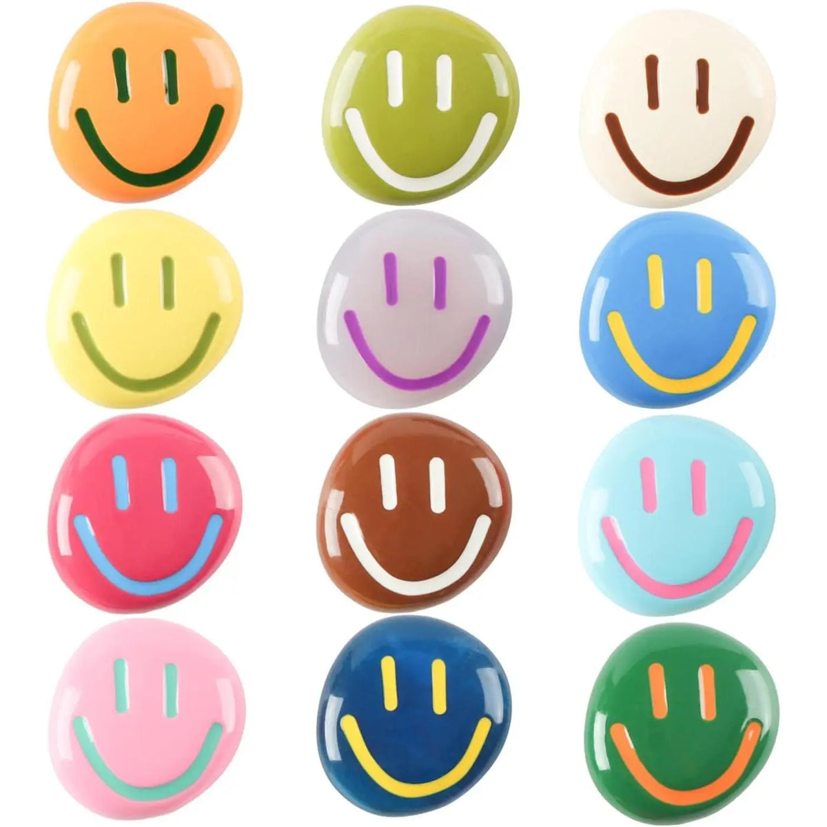 X-RM10 12Pcs Irregular Geometric Resin Fridge Magnets - Cute Smiley Face, 3mm Small Size Fridge Door Decor for Whiteboard, Locker - Home Kitchen Back to School Work Gift Supplies