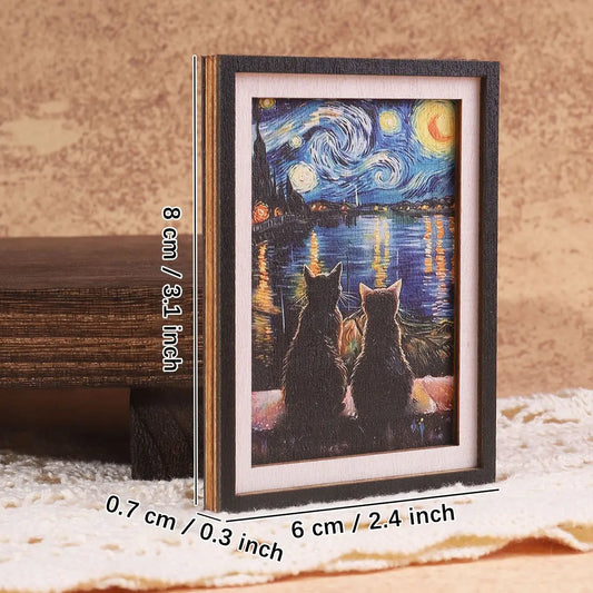 1PC Van Gogh Style Refrigerator Magnet, Cute Animal Fridge Magnets, Decorative Fridge Magnets, Mini Photo Frame Magnetic Tiles, Home Decor & Festive Gift, Refrigerator Decorating Magnet, Cute Magnets For Fridge, Decoration