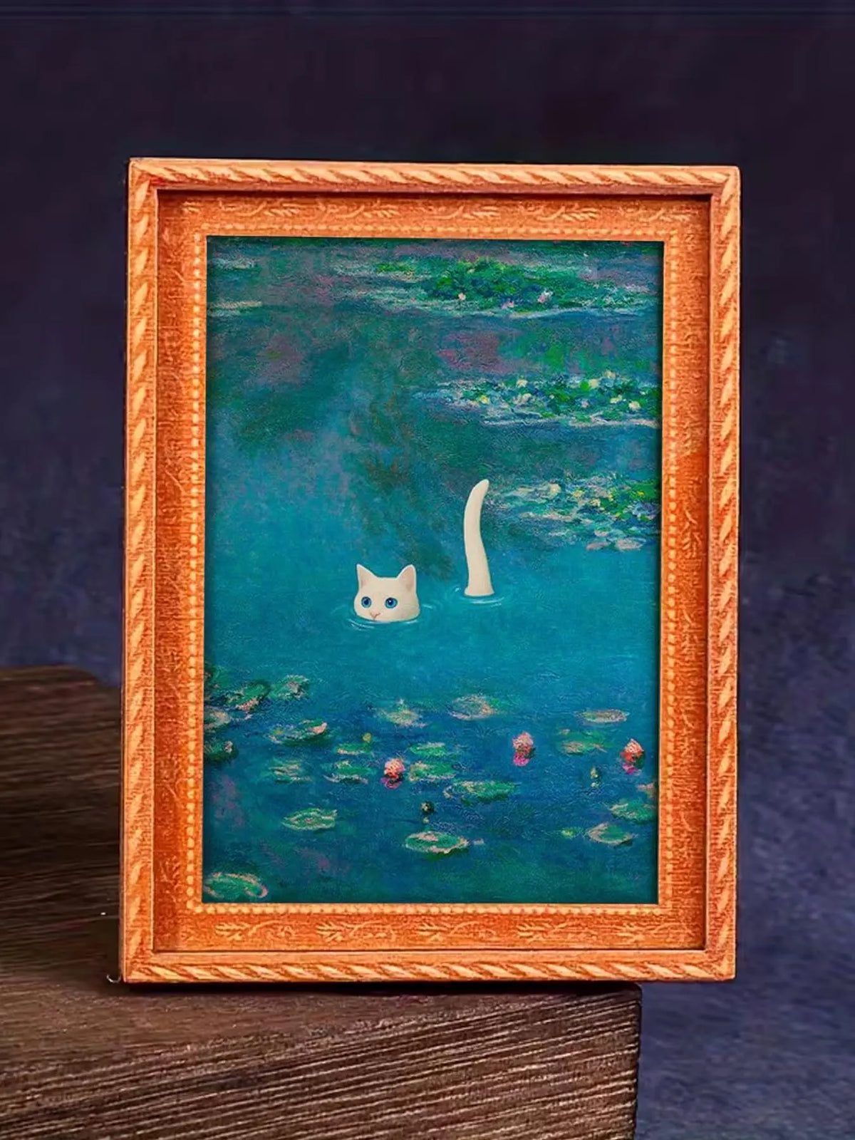 1pc Whimsical Water Lilies Funny Cat, Kitty Refrigerator Magnets - Monet Inspired Art, Black Cat and Orange Cat Design, Durable Wooden Material, Refrigerator Art, Perfect for Home & Office Decor, Holiday Gifts, Funny Fridge Magnets, and Kitchen Accessori