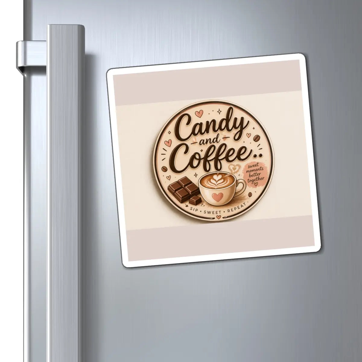 Candy and Coffee Magnet | Coffee Cup and Chocolate Illustration