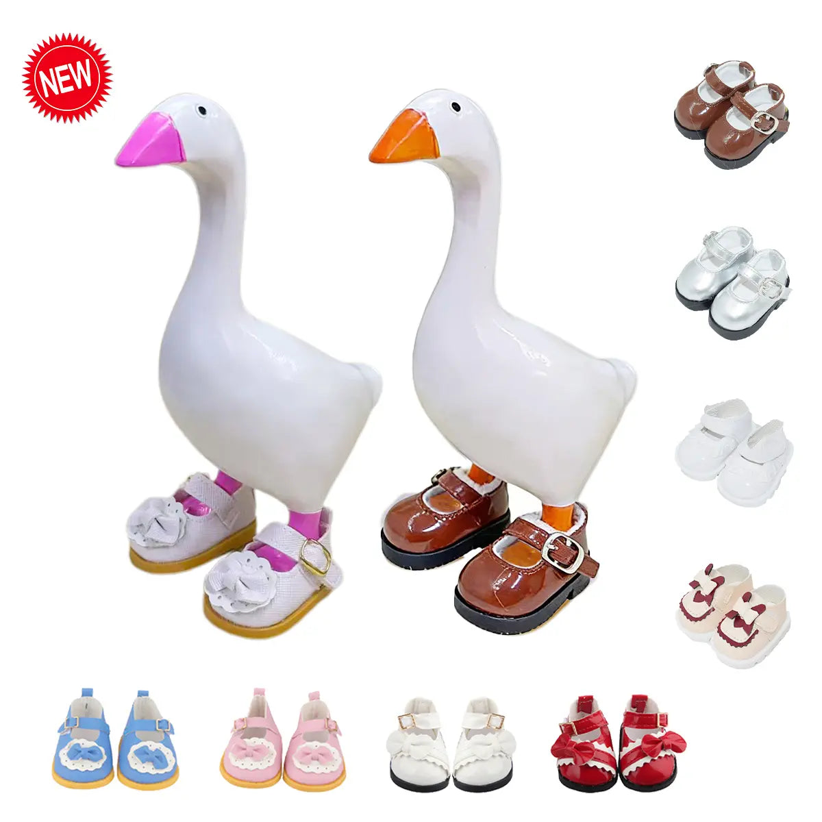 7-Inch Magnetic Desk Goose Statue Mini Shoes Set, Adorable Princess Style DIY Specialty Supplies, Multiple Designs for Outfit Matching & Desk Decor, Gifts for Toys & Hobbies Enthusiasts, Mini Shoe Set,sohochic