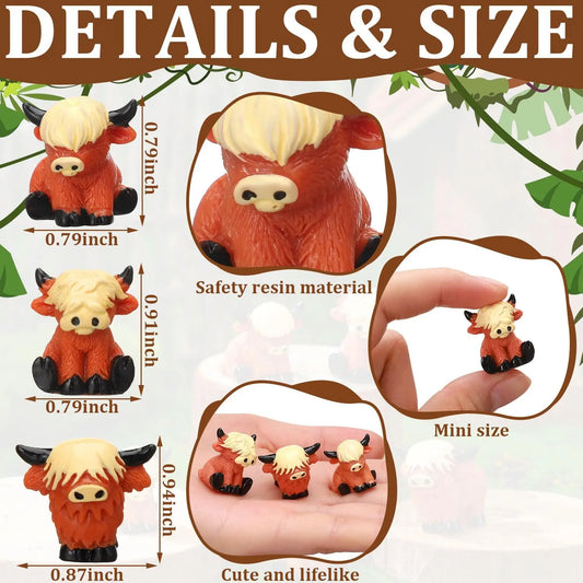 Gejoy Mini Highland Cow Figurines Small Cow Highland Cow Statues Decorations for Car Office Garden Desktop Decor 3D Ornament Employee Appreciation for Coworkers Colleagues Friends Students Perfect for Birthday Party Favors Hide and Seek Labor Day Gift