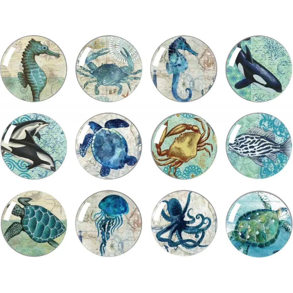 Strong Glass Refrigerator Stickers,12Pcs Magnets for Fridge,Funny Fridge Magnet Shape,Cute Small Tiny Magnet for Kitchen Whiteboard Door Decorative (Marine Animals Refrigerator Stickers)