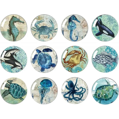 Strong Glass Refrigerator Stickers,12Pcs Magnets for Fridge,Funny Fridge Magnet Shape,Cute Small Tiny Magnet for Kitchen Whiteboard Door Decorative (Marine Animals Refrigerator Stickers)