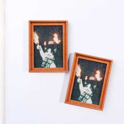 1PC Cute Cat Refrigerator Decorating Magnet, Mini Photo Frame Fridge Magnet, Fun Cat Playing Fire Magnet, Home Decor Gift for Living Room Bedroom Kitchen Study, Decoration, Cute Fridge Magnets