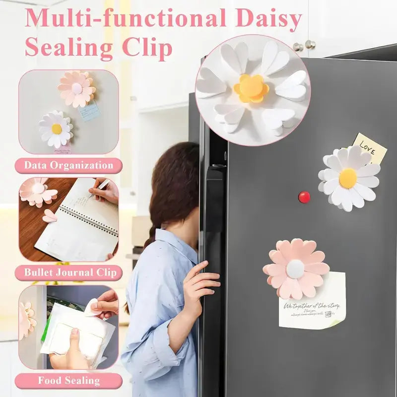 Pink Cherry Blossom Flower Magnetic Hanging Bag Clip Set - Heart Shape Fridge Sealing Clip, Home Supplies for Snack/Bread Storage, Kitchen Decor & Refrigerator Organizer Gift,sohochic