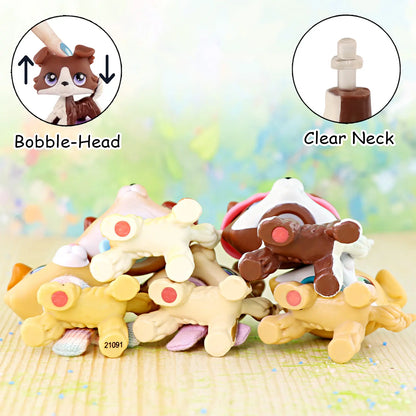 5 Pcs Tan PVC Plastic Mini Collie Dog Figurines Set - Cartoon Fluffy Puppy Miniature Models with Pink Tiara, Bandana, Knit Scarf, Collar Accessories, Painted Props, Animal Collectibles, Girls' Pretend Play Gift, Ornaments, Collectible Ornament