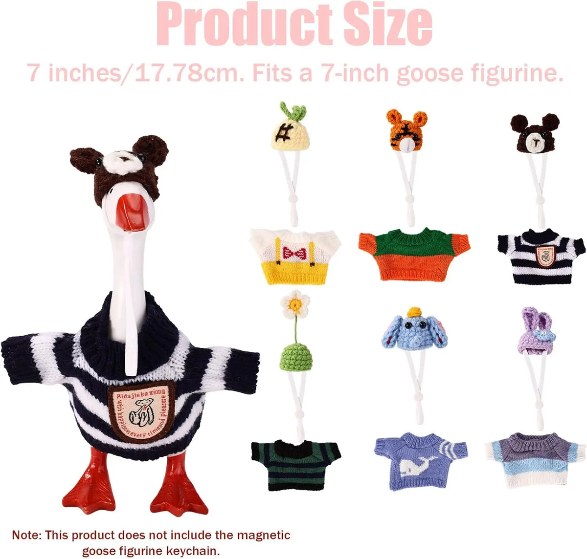 6-Set Soft Cloth Mini Cute Polyester Desk Knitting Outfits - Decorative Beanie & Wardrobe Collection for 7-in Figurine, Collectible Home Decor Ornaments, Tabletop Size DIY Supplies, Goose-Themed Home Office Gift, Sohochic