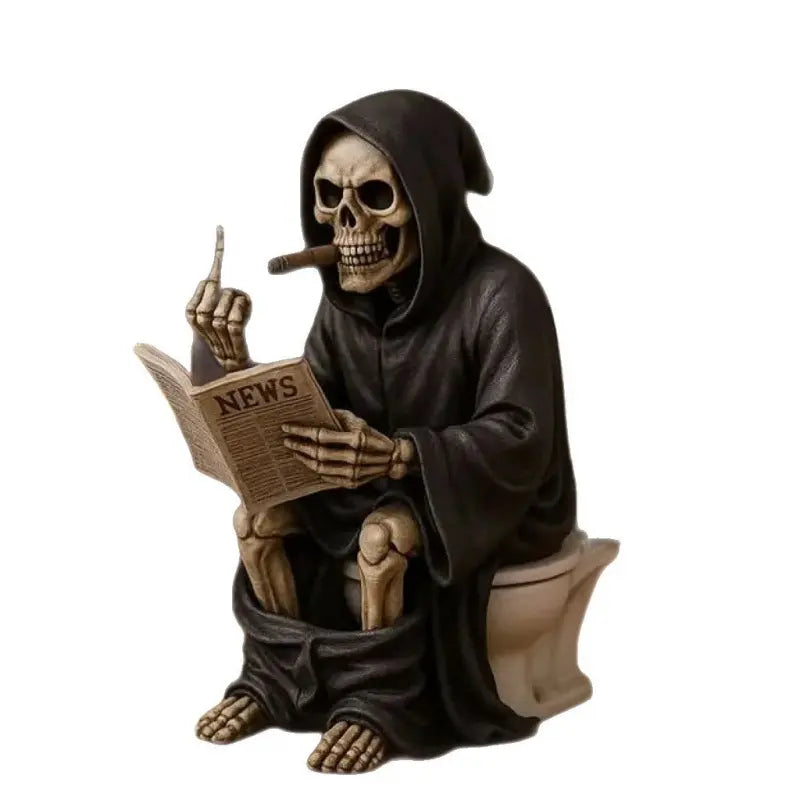 Middle Finger Toilet Grim Reaper Statue Figurine Halloween Decoration Funny Resin Craft Ornament Figurines Decor Death God Raises The Middle Finger