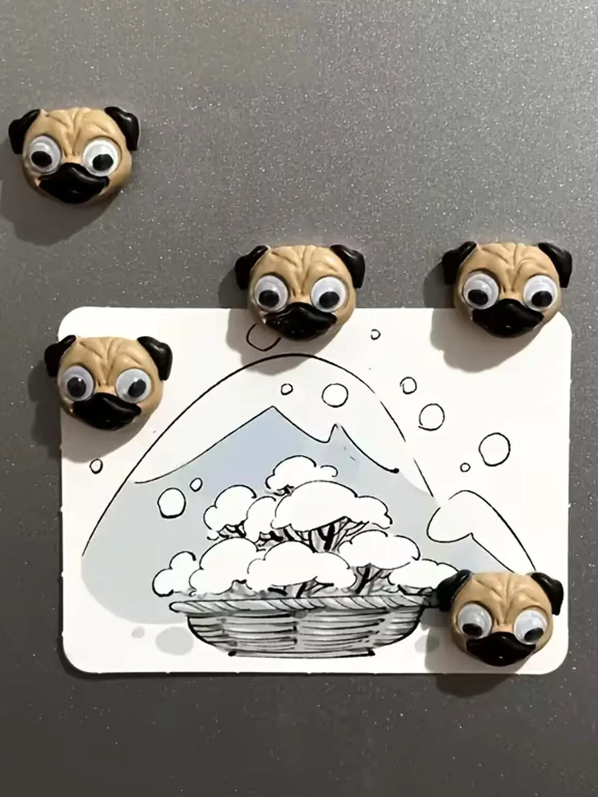 5pcs Cute Pug Dog Refrigerator Magnets, Refrigerator Magnets Set - Cute Magnets for Fridge - Mini Decorative Kitchen and Office Whiteboard Magnets for Home Decor - Perfect Mother's Day Gift