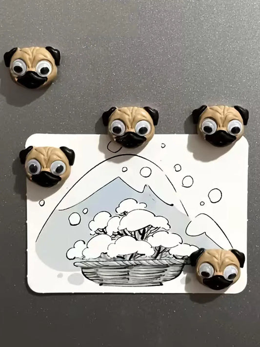 5pcs Cute Pug Dog Refrigerator Magnets, Refrigerator Magnets Set - Cute Magnets for Fridge - Mini Decorative Kitchen and Office Whiteboard Magnets for Home Decor - Perfect Mother's Day Gift