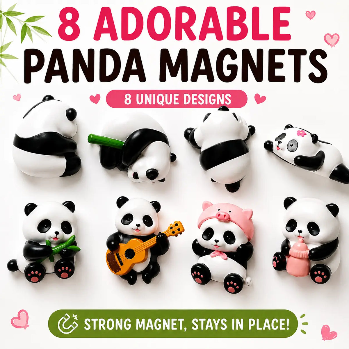 Kawaii 3D Panda Soft Resin Fridge Magnets Cute Set - Includes Magnet, Message Holders, Kitchen Decor, Playful Gift for Panda Lovers (4-8 Pcs)