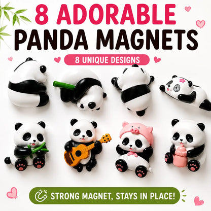 Kawaii 3D Panda Soft Resin Fridge Magnets Cute Set - Includes Magnet, Message Holders, Kitchen Decor, Playful Gift for Panda Lovers (4-8 Pcs)