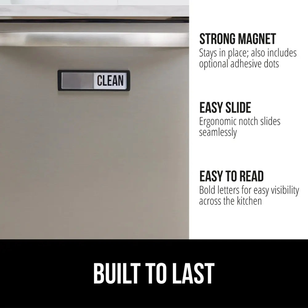 GORILLA GRIP Strong Dishwasher Magnet Clean Dirty Sign, Large Letters for Easy Read, Optional Adhesive Sticker for Non-Magnet Surfaces, Non-Scratch Sliding Dish Washer Magnets