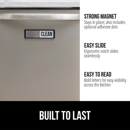 GORILLA GRIP Strong Dishwasher Magnet Clean Dirty Sign, Large Letters for Easy Read, Optional Adhesive Sticker for Non-Magnet Surfaces, Non-Scratch Sliding Dish Washer Magnets