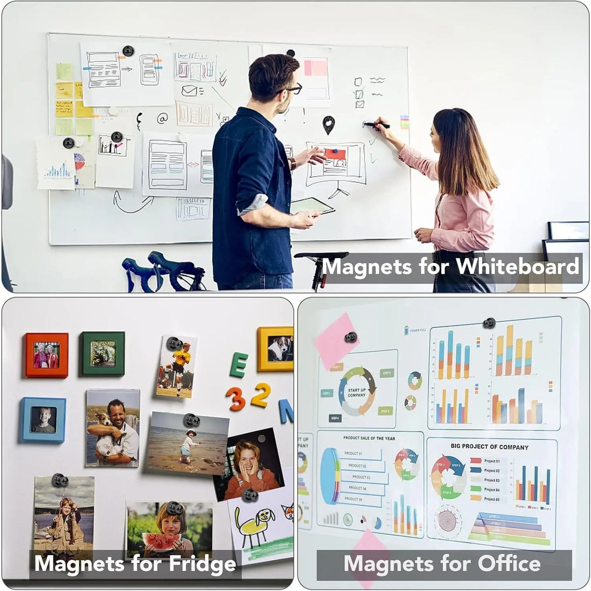 12 Pack Refrigerator Magnets Set, Small Strong Magnetic Clips for Whiteboard, Office, Classroom, Kitchen and Maps, Fridge Magnet Clip