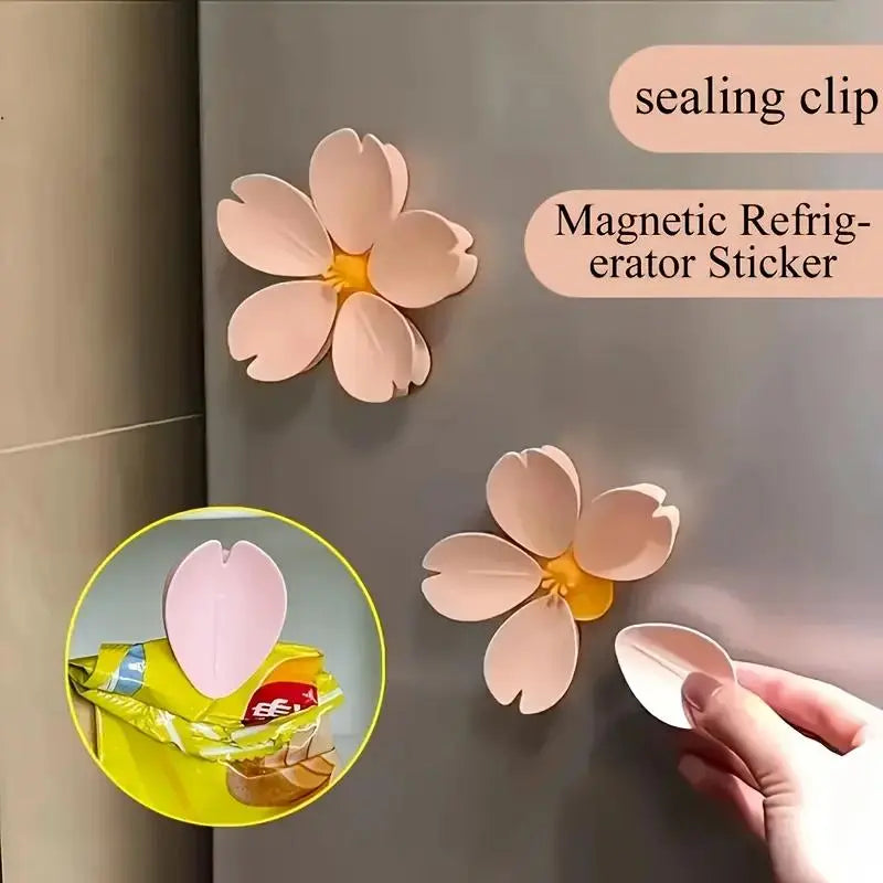 Sakura Flowers Magnetic Fridge Seal Clip - Manual-Measure Home Supplies for Snack Sealing, Refrigerator Decor