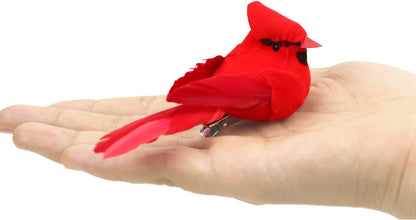 KLEWEE 12 Pcs Cardinal Birds for Crafts, Mini Cardinal Clip On Christmas Tree Ornaments Artificial Red Birds Decorations for Wreaths Centerpieces DIY Crafts, Red Velvet & Feathers