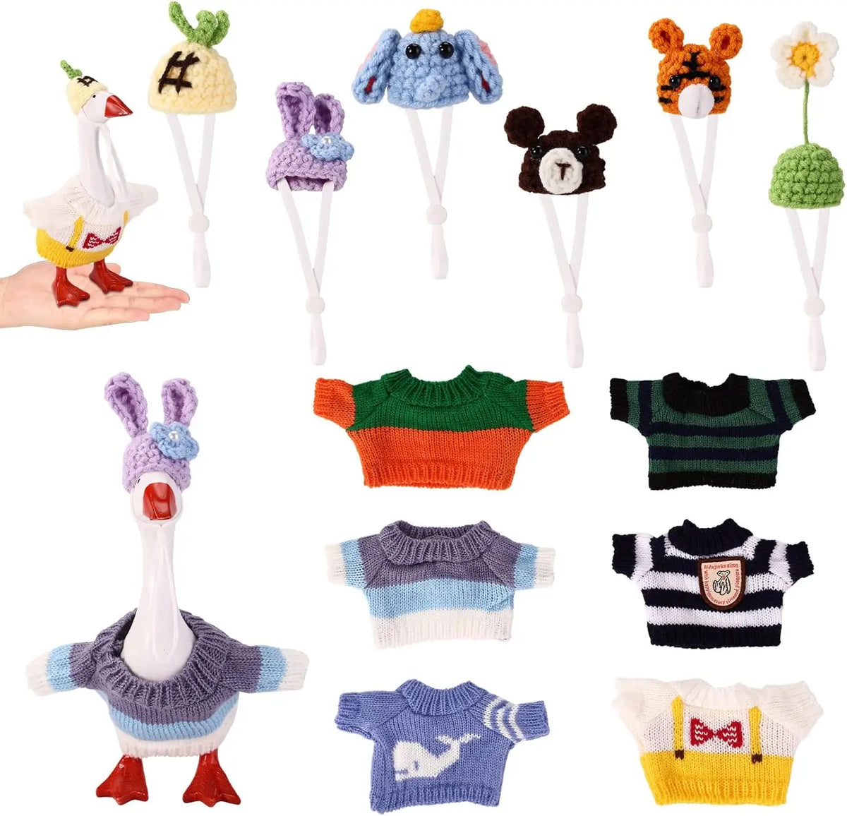 6-Set Soft Cloth Mini Cute Polyester Desk Knitting Outfits - Decorative Beanie & Wardrobe Collection for 7-in Figurine, Collectible Home Decor Ornaments, Tabletop Size DIY Supplies, Goose-Themed Home Office Gift, Sohochic