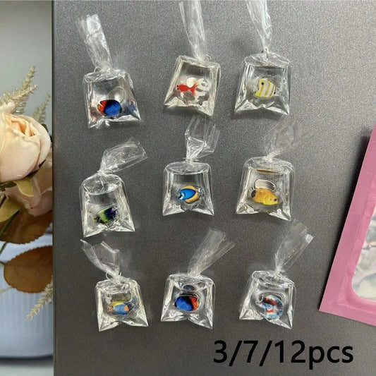 7-Piece Mini Water Bag Fish Magnet Set, Cartoon Ocean Tropical Fish Decor, Kitchen Office Whiteboard Organizer, Party Souvenir, Decorative Fridge Magnets, Cute Magnets For Fridge