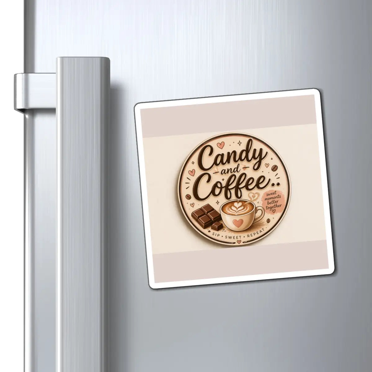 Candy and Coffee Magnet | Coffee Cup and Chocolate Illustration