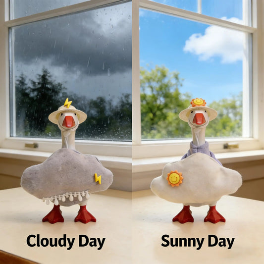 7-Inch Bolt-Accented Lightweight Decorative Desk Goose Costume Set for Magnetic Goose Statue - 2 Weather Themes (Rainy, Sunny with Cloud Hat), Moodmatch Decor, Swap Sun/Storm Outfits, All Ages Ideal Gift, DIY Specialty Supplies,sohochic